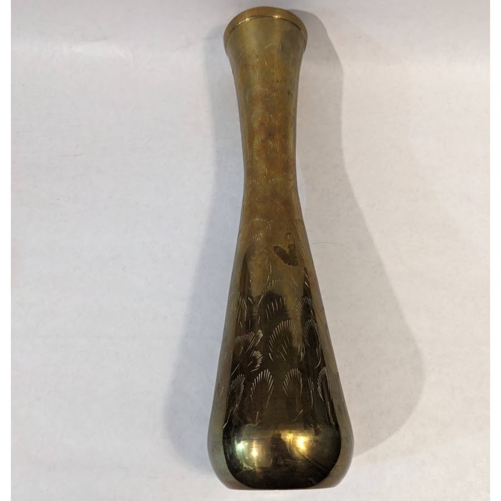 Vintage Etched Brass Bud Vase Made in India Bohemian Floral Decorative Gold Tone